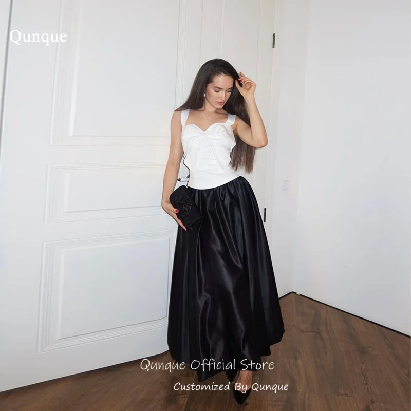 

Qunque Black & White Sweetheart Evening Dresses Satin Bow A Line Robe De Soirée Femme Timeless Long Robes De Soirée Customized