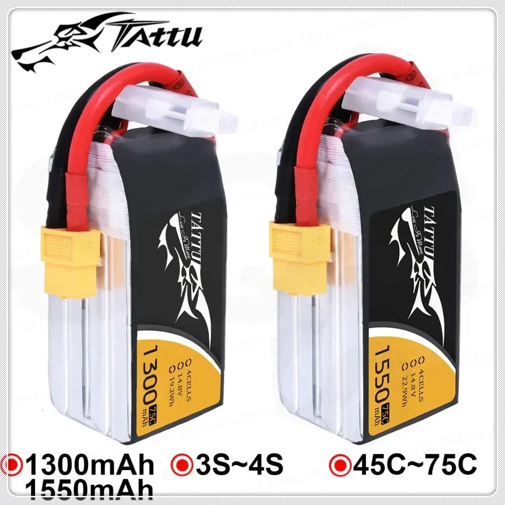 

Литий-полимерный аккумулятор Tattu 1300mAh 1550mAh Lipo 3S 4S Racing Battery XT60 Plug 45C 75C Quadcopter Racing FPV Drone RC вертолет