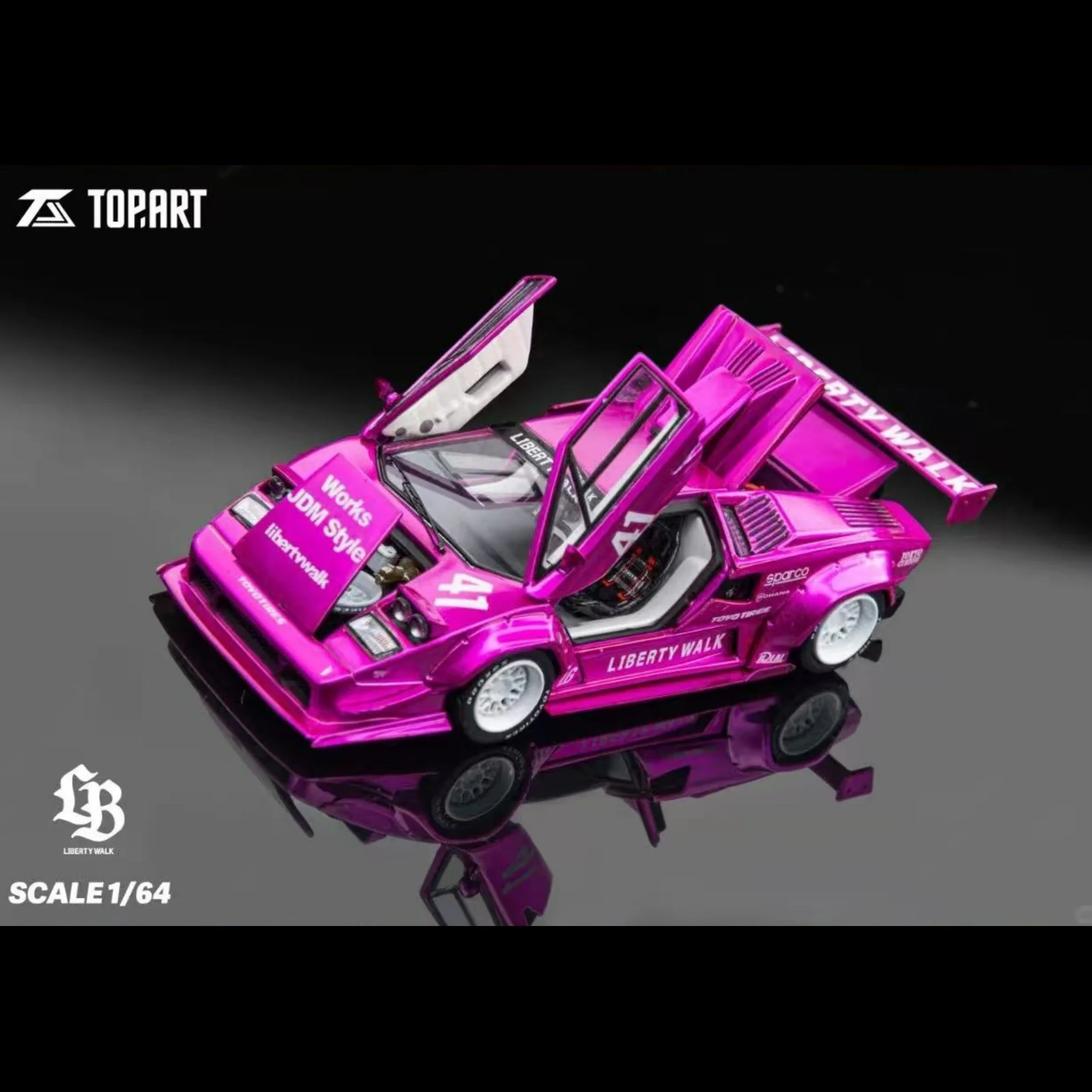 

2025APAxpo TOPART 1:64 PINK LBWK Countach Литая под давлением модель автомобиля Коллекция ограниченной серии