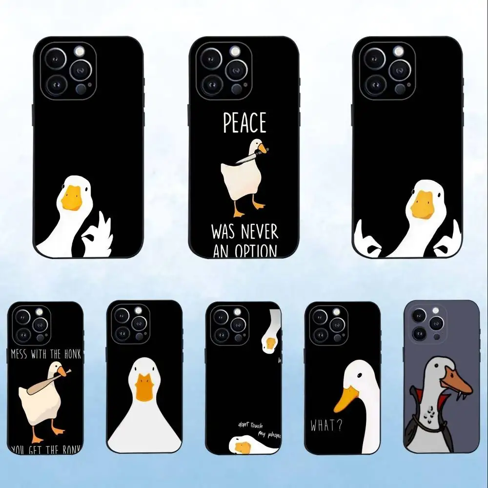

Funny duck Phone Case For iPhone 16,15,14,13,12,11 Plus,Pro Max,XS,X,XR,SE,Mini,8,7,Soft Silicone Black Cover