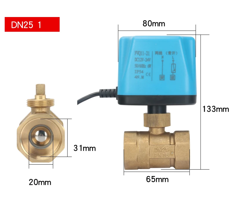 Imagem -04 - Válvula de Esfera de Bronze Motorizada Normalmente Fechada Aberta 2-wire Elétrica Solenóide 220v 12v 24v 2