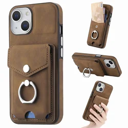 PU Leather Electroplating Ring Phone Case for IPhone 13 12 Mini 16 15 14 11 Pro XS Max XR 7 8 Plus Wallet with Card Holder Cover