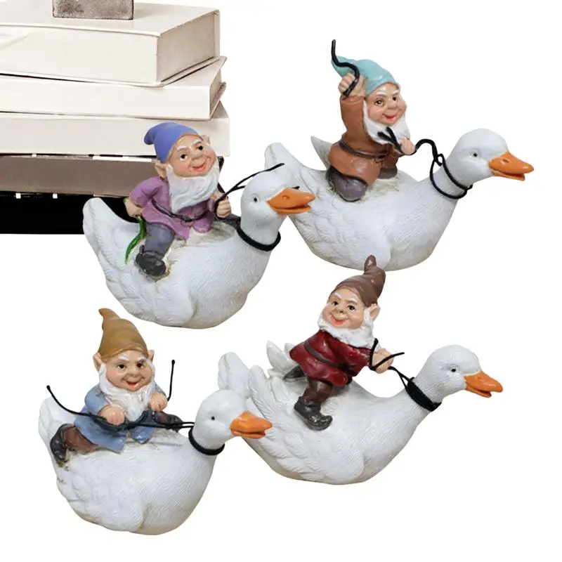 

Gnomes Outdoor 4pcs Gnomes Sitting On Duck Dwarf Figurine Decor Indoor Gnomes Decorations Home Cute Gnomes For Table Ornaments