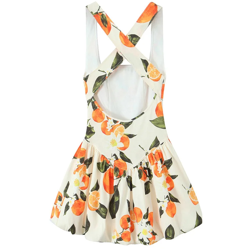 HXAO Damesjurken Bloemen Slipdress Zomer 2025, Vrouw Mini Print Mouwloze Backless Jurk High Street Jurken Resort Vestidos