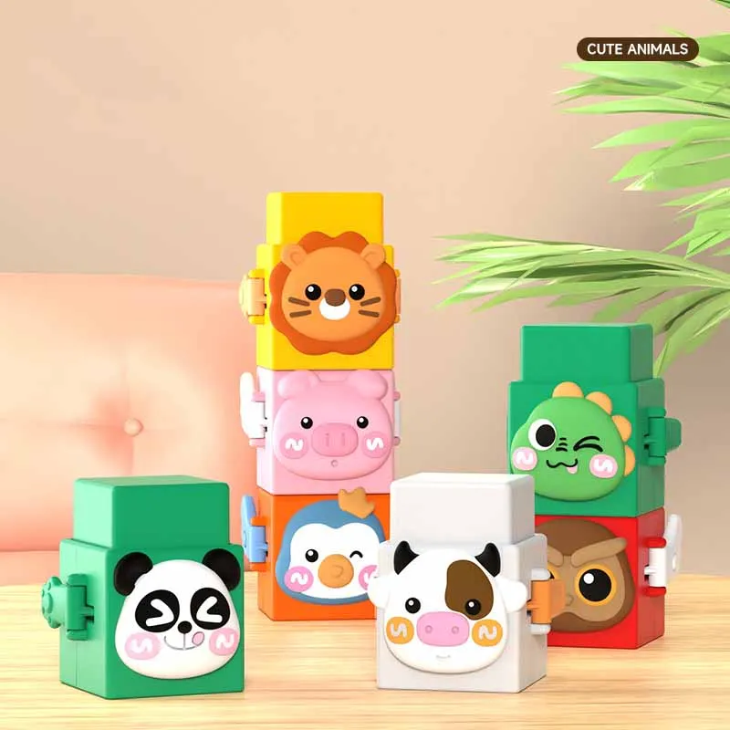 Fun Press Deformation Building Blocks Toys Cartoon Cute Animal Stacking Children Cognitive Puzzle Toy Models Baby Gifts