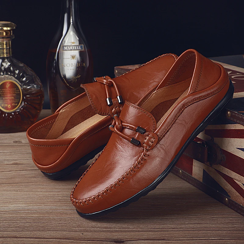 

New Spring Summer Men's Moccasins, British Style Business Casual Leather Shoes, Soft Sole Soft Upper Slip-On Lazy Loafers
