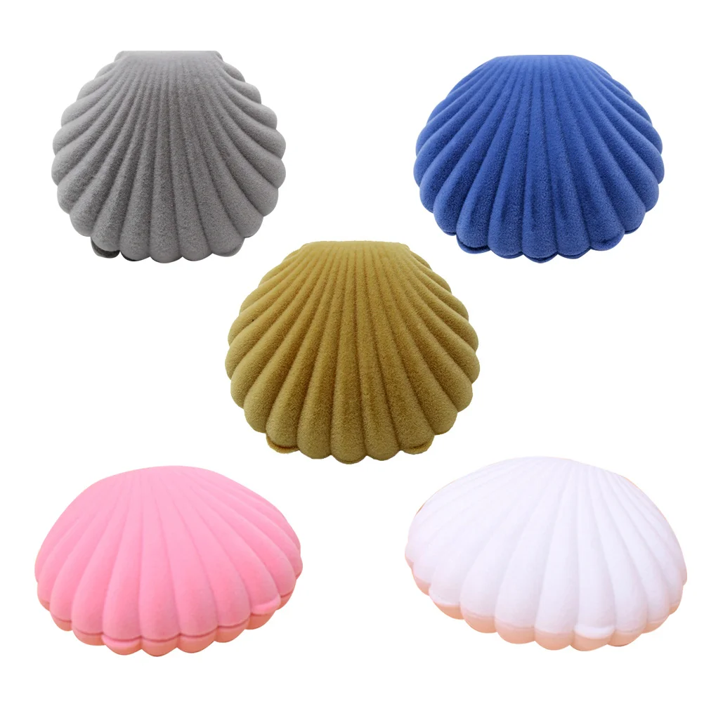 

5 шт., шкатулка для драгоценностей в форме ракушки, белая, розовая, синяя, серая, абрикосовая, компактная, для хранения сережек, держатель для свадебного подарка, органайзер для маленьких