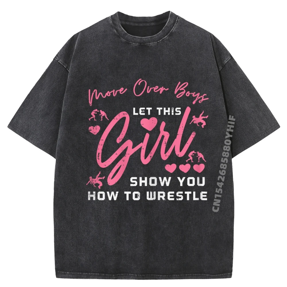 تي شيرت برسومات المصارعة من Move Over Let This Show، تي شيرت رجالي عالي الجودة مغسول على الطراز الصيني