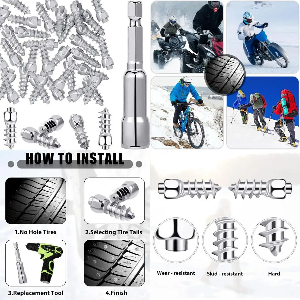 

400 шт. Шпильки для шин из карбида снега, серебристые 4 x 12 мм, шпильки для колес, снежные шипы, шпильки для шин с установочным инструментом для