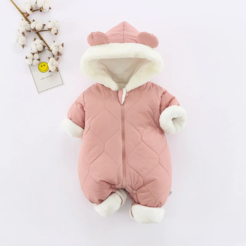 Newborn Jumpsuit Winter Casual Hooded Cotton Jacket Thickened Insulation Long Sleeved Single Breasted Romper