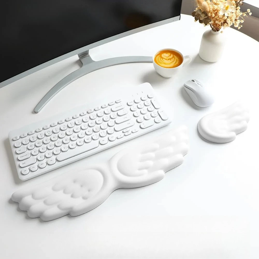 Tapis de souris ergonomique pour clavier d'ange, repose-poignet et tapis de souris, réduit la douleur au poignet, pour le bureau et les jeux, aile d'ange, mémoire pour