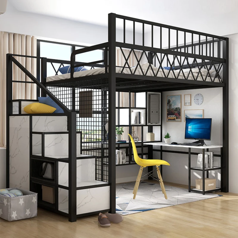 

Upper loft bed storage ladder cabinet raised guardrail wrought iron bed