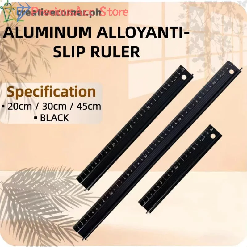 20/30/45cm Aluminium Alloy Ruler Non Slip Metal Measuring Tool For Cutting Craft DIY Marking Work Safety Scale
