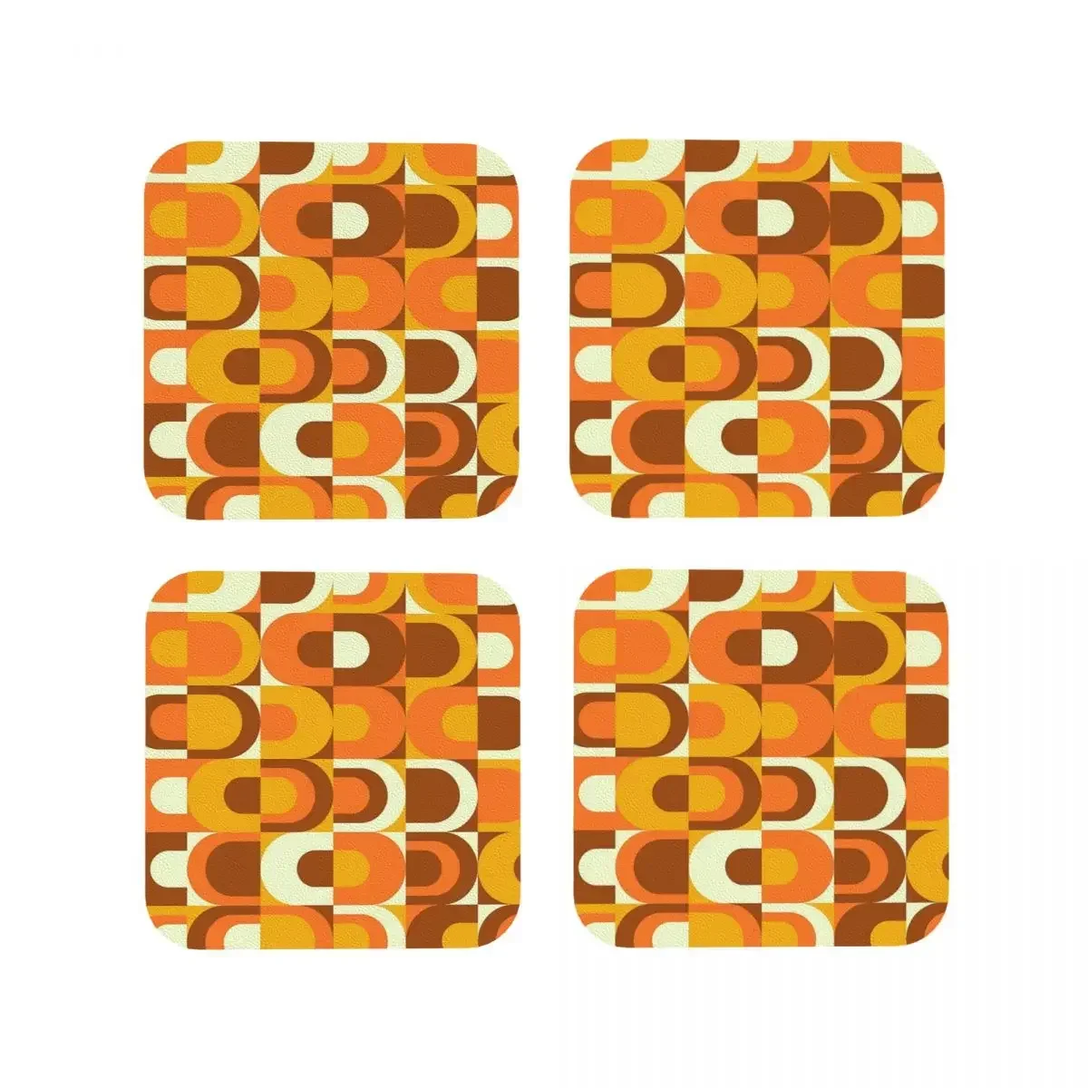 70s Pattern Retro Inustrial In Orange And Brown Tones Coasters Kitchen Placemats Coffee Mats For Decor Home Tableware Pads