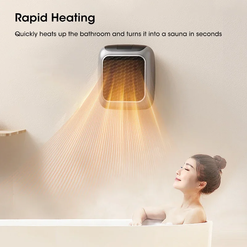 800W Mini Heater for Home Small Bathroom Heating Fans Wall Mounted PTC Ceramic Electric Heater with Remote Control Household