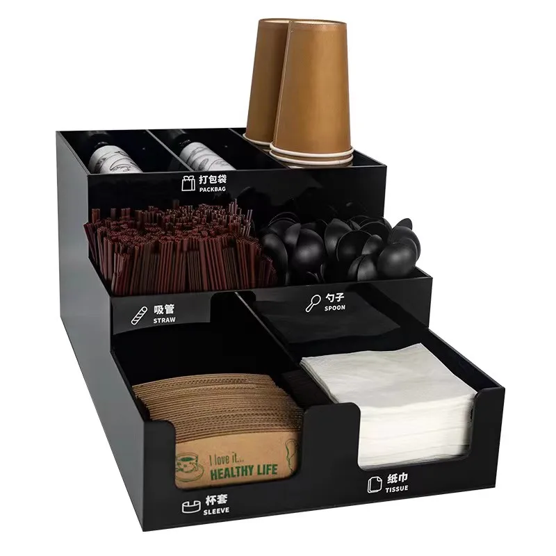 

Milk tea coffee shop storage box packing bag storage rack straw paper towel spoon paper cup multi-functional commercial storage