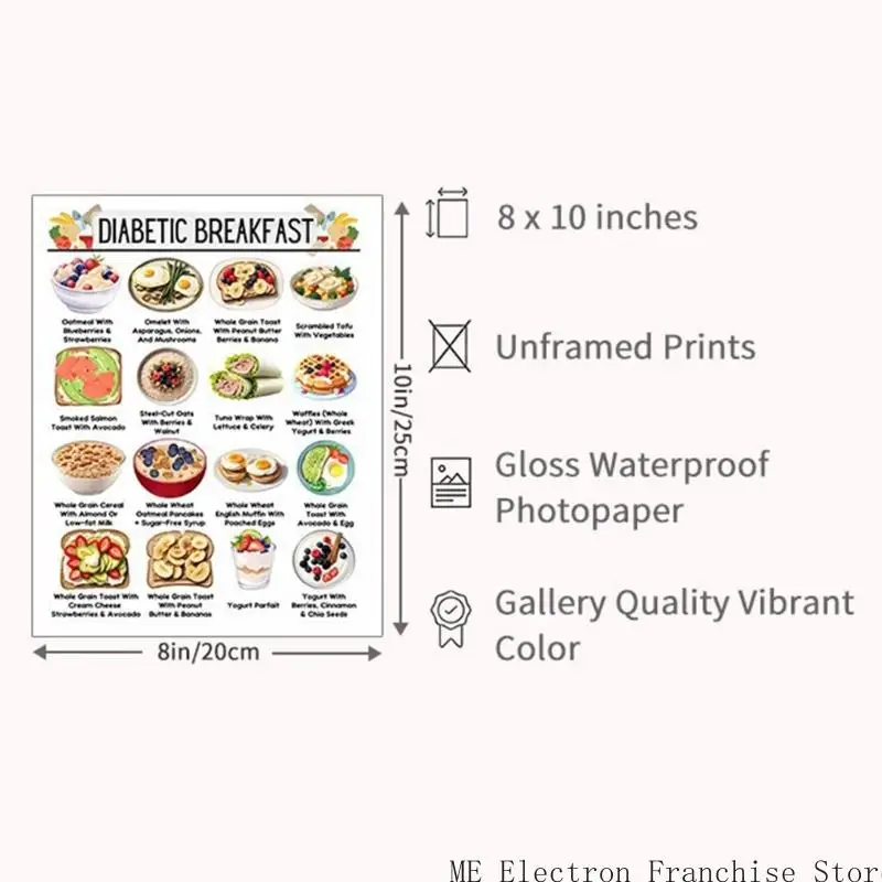 T5EA 12PCS 당뇨병 식품 목록 당뇨병 당뇨병 식품 차트 식사 플래너 당뇨병 환자 건강.