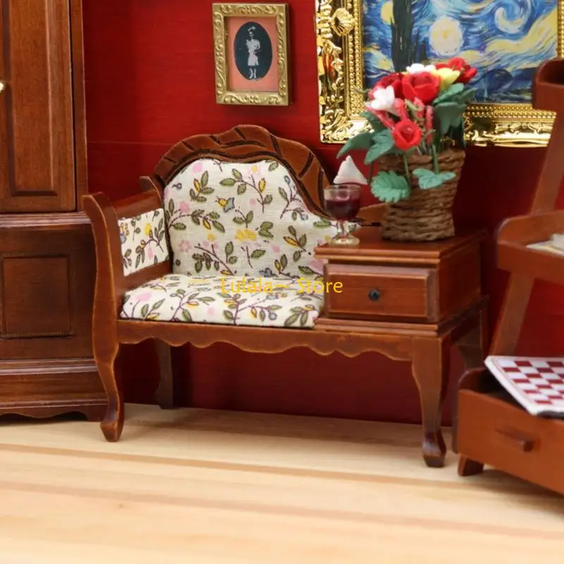 Y4QA Chaise longue in miniatura in legno 1 Case delle bambole vittoriane in 12