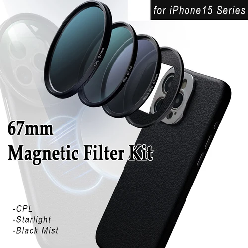 Imagen 1 del producto Funda magnética para teléfono iPhone 15 Series 67mm sistema de filtro magnético CPL Starlight filtro de niebla negro para fotografía al aire libre Magsafe