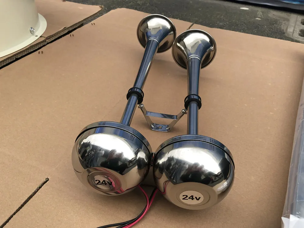 STLF بوق كهربائي بحري بوق مزدوج وقرن واحد من الفولاذ المقاوم للصدأ 306 DV 12V/24V اقتصادي ومتين