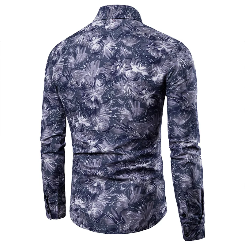 Men's Stand Collar Floral Print Shirt Top Printed Cardigan Long Sleeve Casual Button-Up Slim Fit Clothing for Men