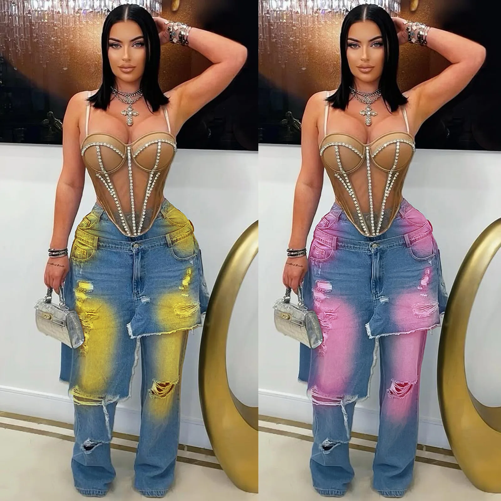 

Tie Dye Denim Pencil Pants High Waist Jeans Fashion Y2K Streetwear 2025 Women Winter Clothes Trousers Denim Pants