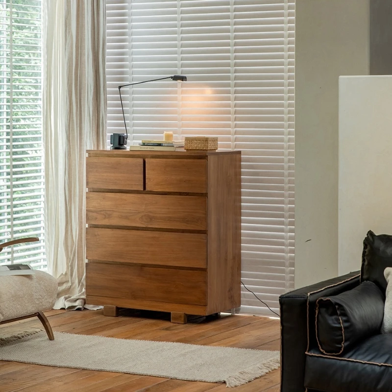 Retro door cabinet Indonesian teak solid wood five or six bucket bedroom living room storage next to TV