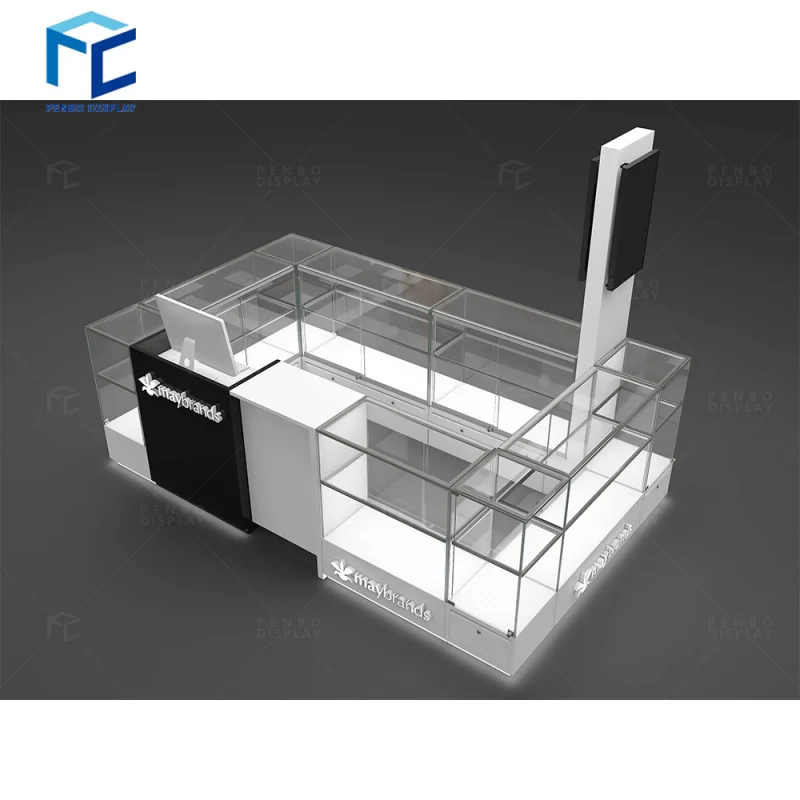 

2025customized.French cosmetic glass mobile phone shop design perfume showcase curio glass display cabinets jewelry kiosk booth