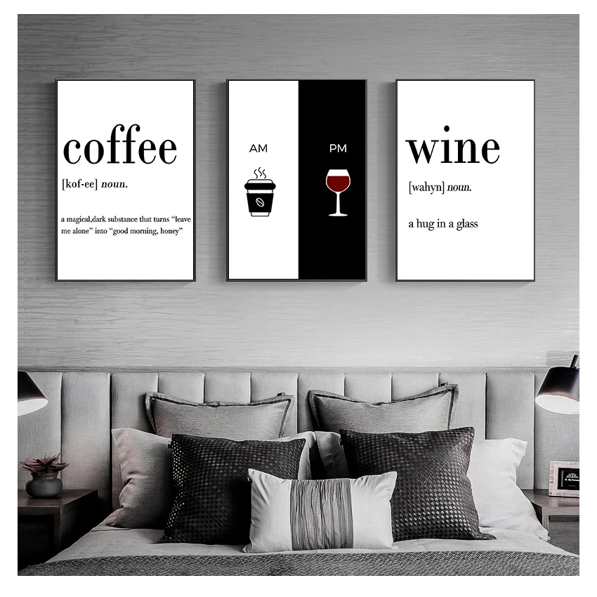 for living room black white kitchen poster canvas painting modern art wall prints HD2804 wine coffee quote picture