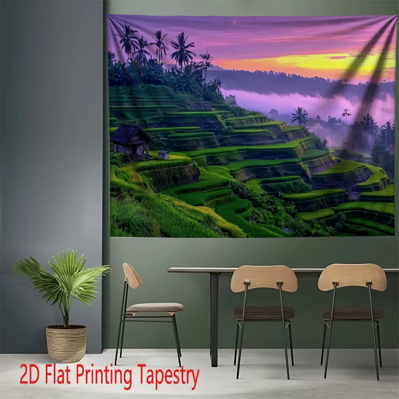 Tropical Rice Terrace Landscape Tapestry Boho Wall Hanging Sunset Jungle View Decor Large Size 180x280cm Paradise Art Room Decor