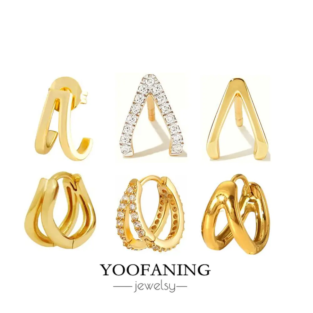 

YOOFANING 925 Sterling Silver Needle Double Layer Metal Round Hoop Earrings for Women Gold Color Silver Crystal Earrings Jewelry