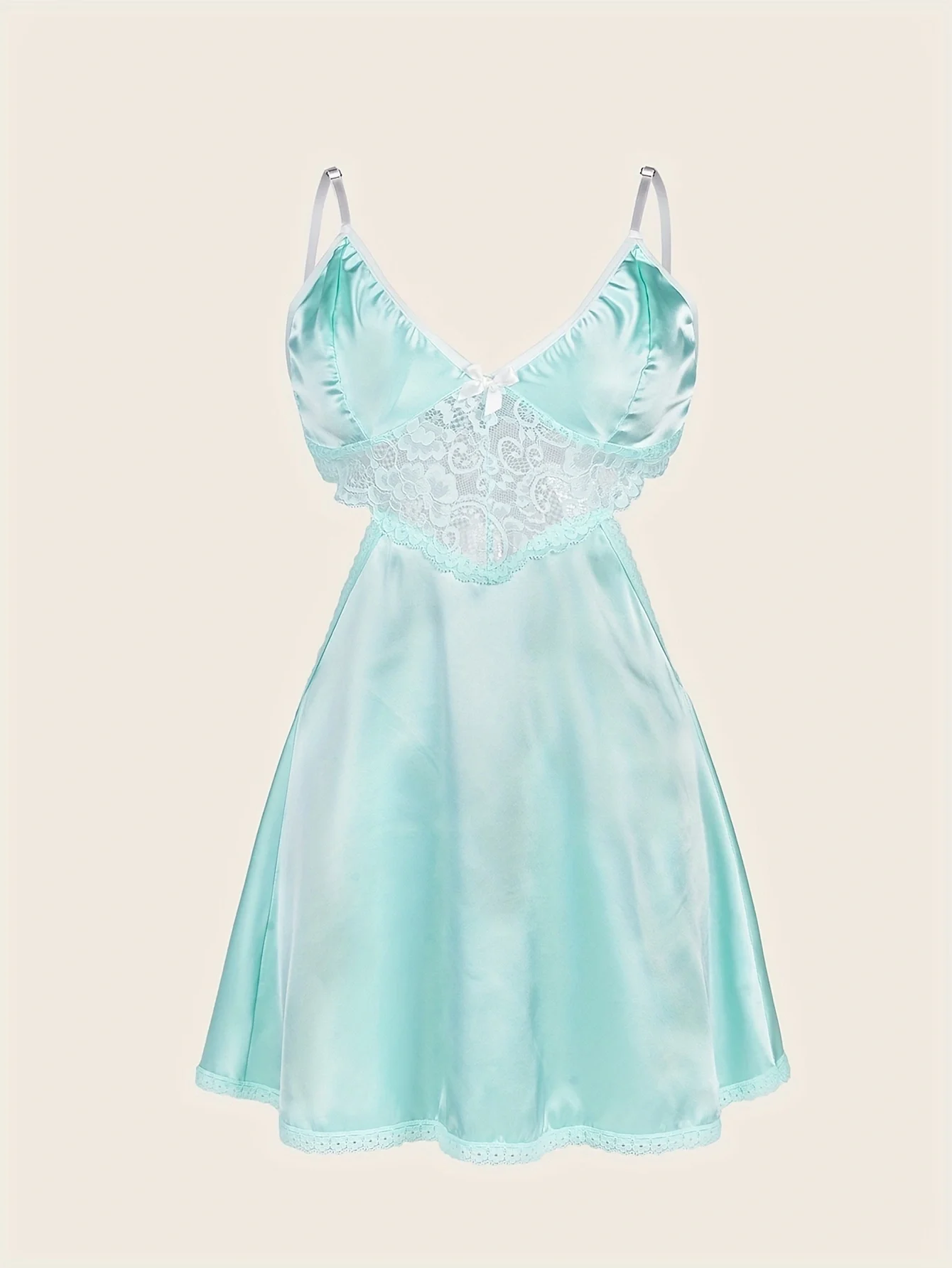 

Fruit Green Satin Lace Patchwork Backless Sexy Women's Suspender Nightgown New Home Outfit