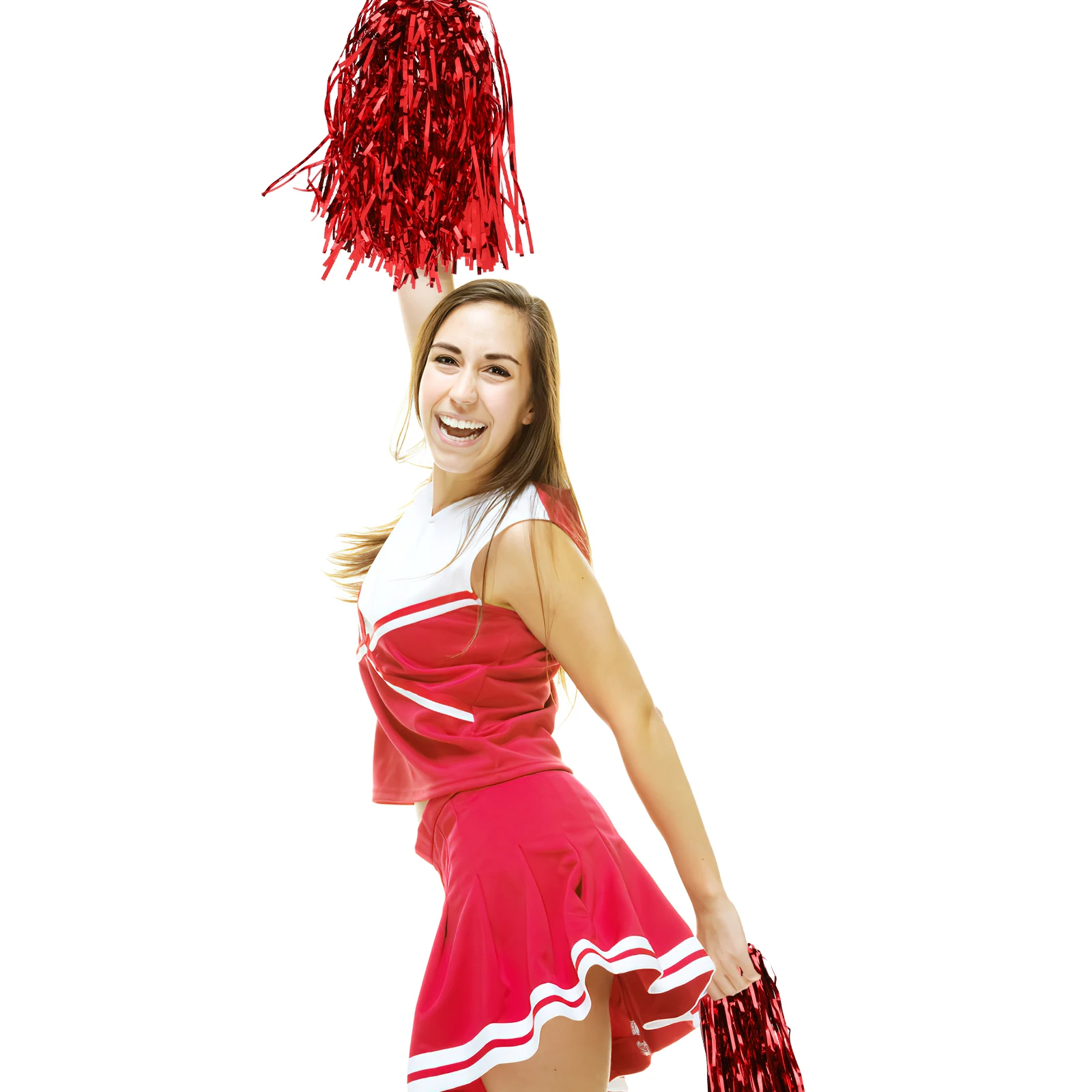 

24pcs Pom Poms 20g Red Metallic Foil Reusable Gymnastics Kids Cheering Poms Dance Props School Spirit Accessories