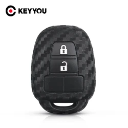 KEYYOU For Toyota Aqua Ractis Vitz RAV4 HiAce Land Cruiser Carbon Fiber Silicone Remote Key Case Fob Shell Cover 2BNT 2010-2019