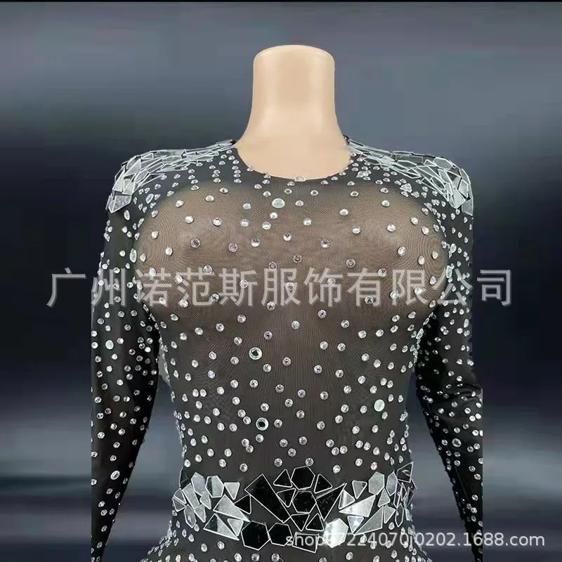 High Quality Womens Bar Mitzvah Crystal Diamond Sexy Black Club Dress High Split Up The Ante Womens Annual Meeting Party Dresses