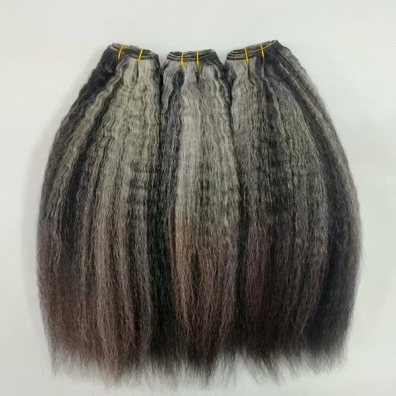 تسليط الضوء على البيانو الرمادي الملون ياكي غريب حزم من شعر مفرود الشعر البشري فضي رمادي وأسود ملحقات لحمة النسيج للنساء #5