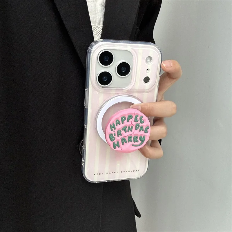 

Fashion Pink Purple Stripe Magnetic Phone Case For iPhone 17 Pro 15 14 16 Pro Max Back Cover with Stand Shockproof Cases Capa