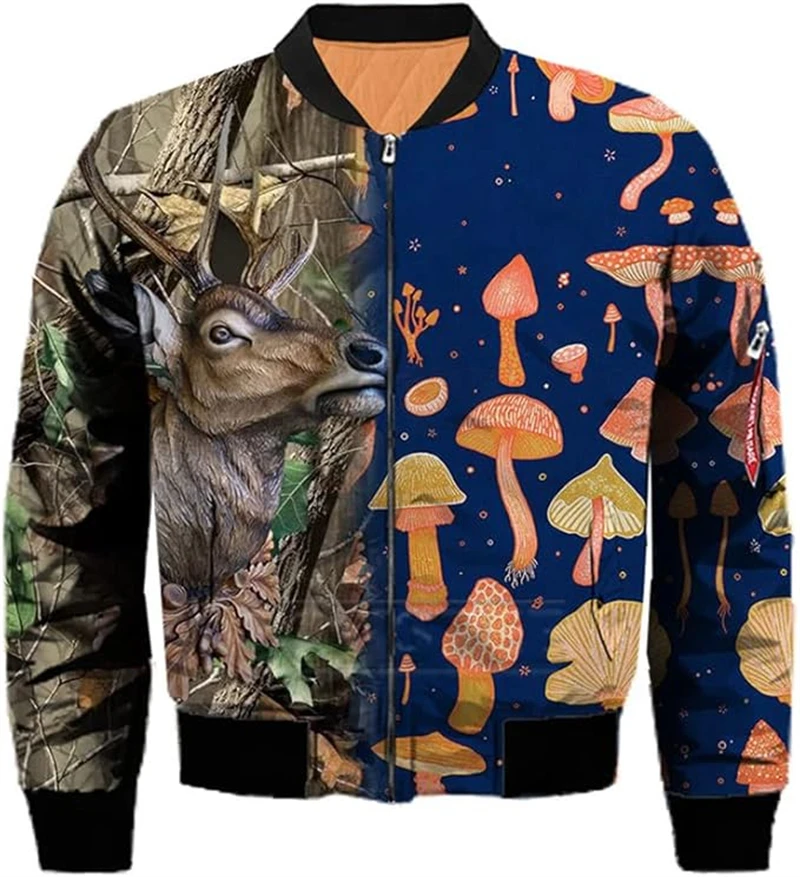 New 3D Fashion Men's Jacket Deer  Printed Coat Loose Sweatshirt Autumn Clothes Long Sleeve Pullover Hooded Cool Bomber Jacket