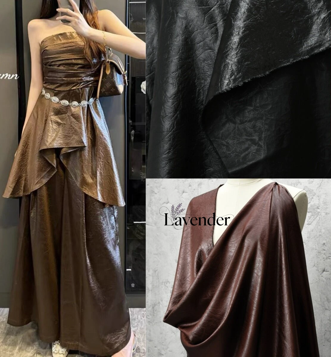 

Satin Faux Leather Crackle Imitation Acetate Fabric Skin-Friendly Drapey Material Dresses Coats Shirts Pants Fashion Apparel