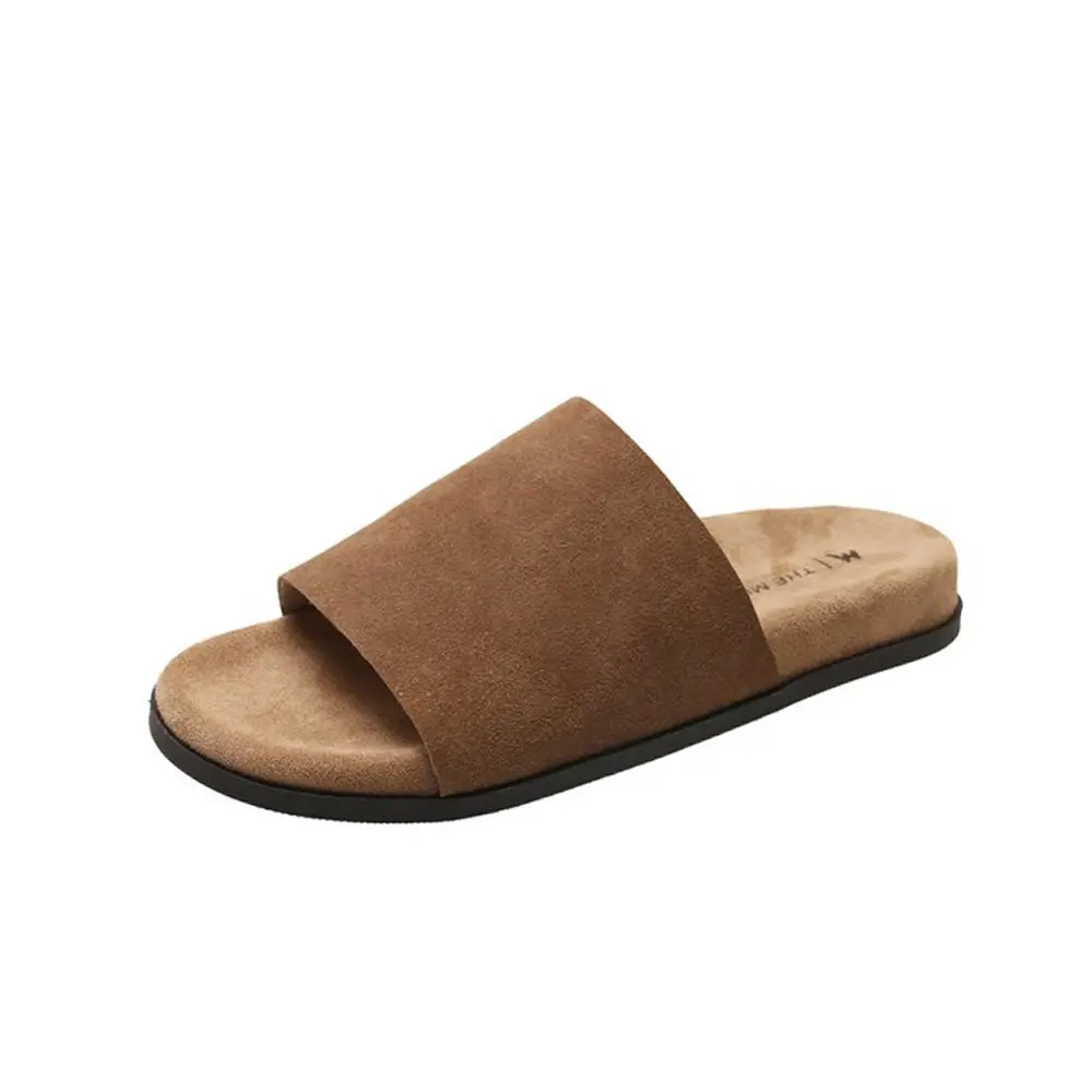 

Comfortable ROW Wind Minimalist Faux Cow Suede Mules Women's Slip-On Spring Autumn New Style Outdoor Wear Fashion Slippers