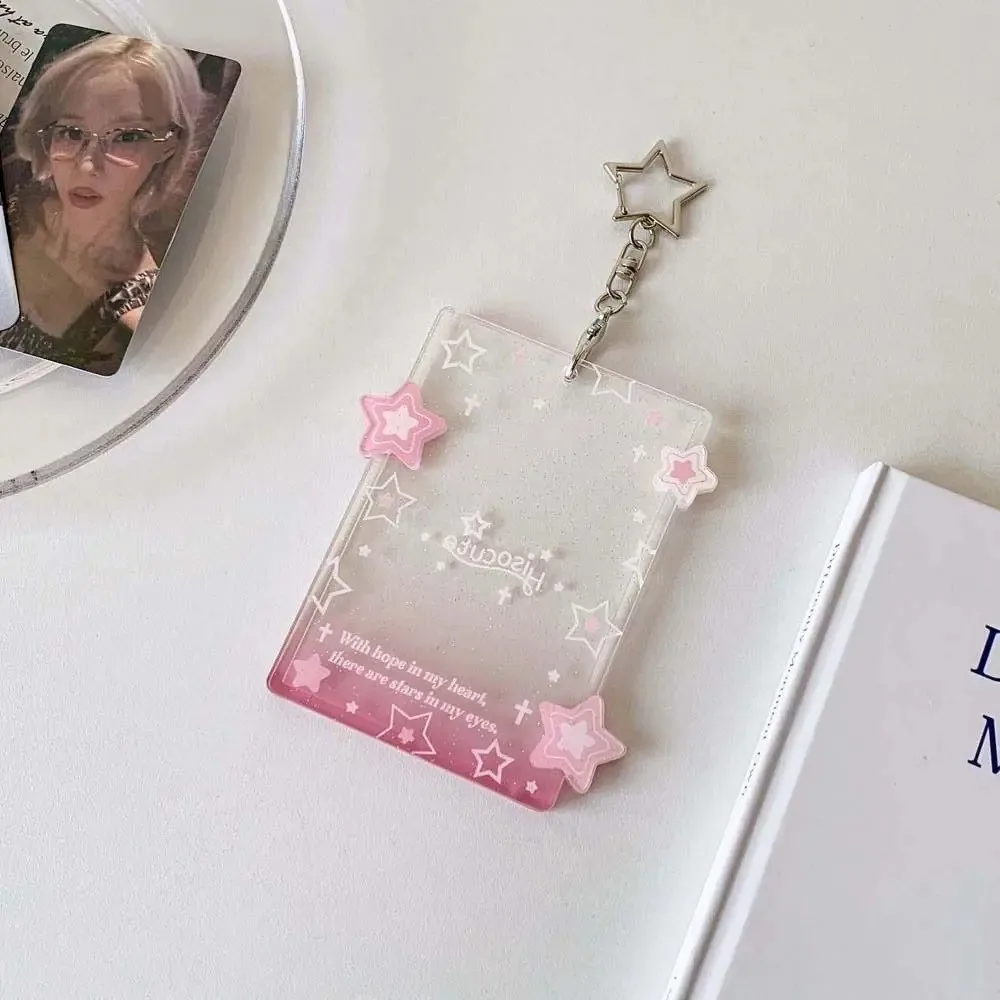 Transparent Card Holder Keychain Attached Polarized Photo Compatible ID Card Holders Star Design Card Pendant Student ID Use