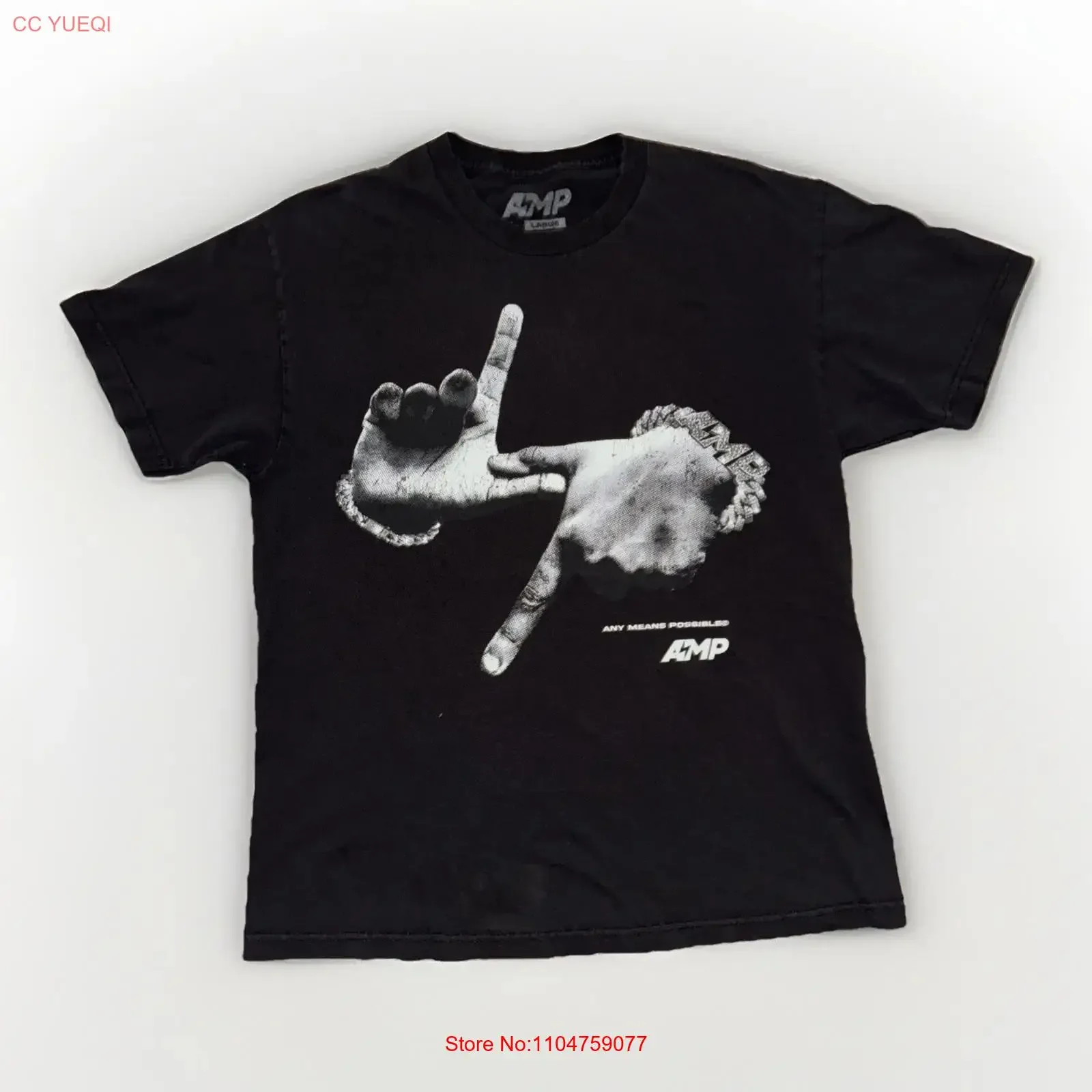 AMP Any Means Possible T Shirt Black Large 21x27 Streetwear  vintage Washed designer clothes Soft Versatile Slightly streetwear