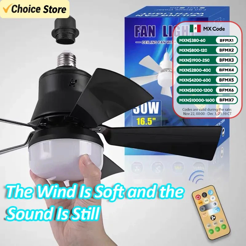 Ventilador de techo con luz LED y control remoto, instalación empotrada, extraíble, regulable, diseño silencioso, adecuado para uso doméstico