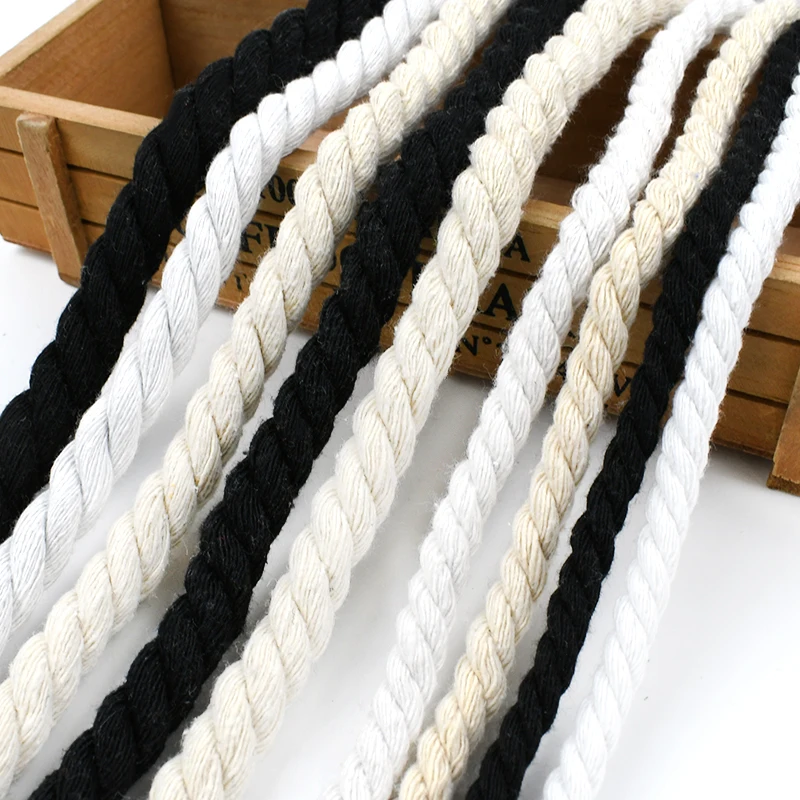 5/6/7/8/10/12/15/20mm 3 Shares Twisted Cotton Rope Bag Strap Decoration Macrame Cord Home Textile Braided Ropes Sewing Accessory