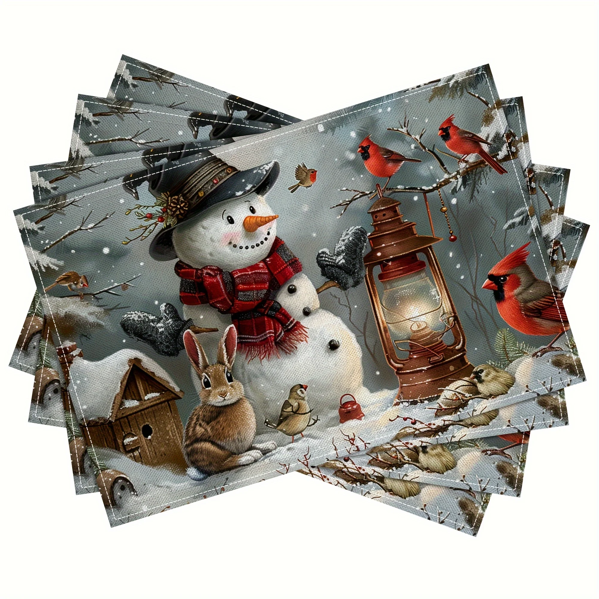 Snowman and Robin Placemats Winter Snowman 30x45cm Table Runner, Best for Christmas