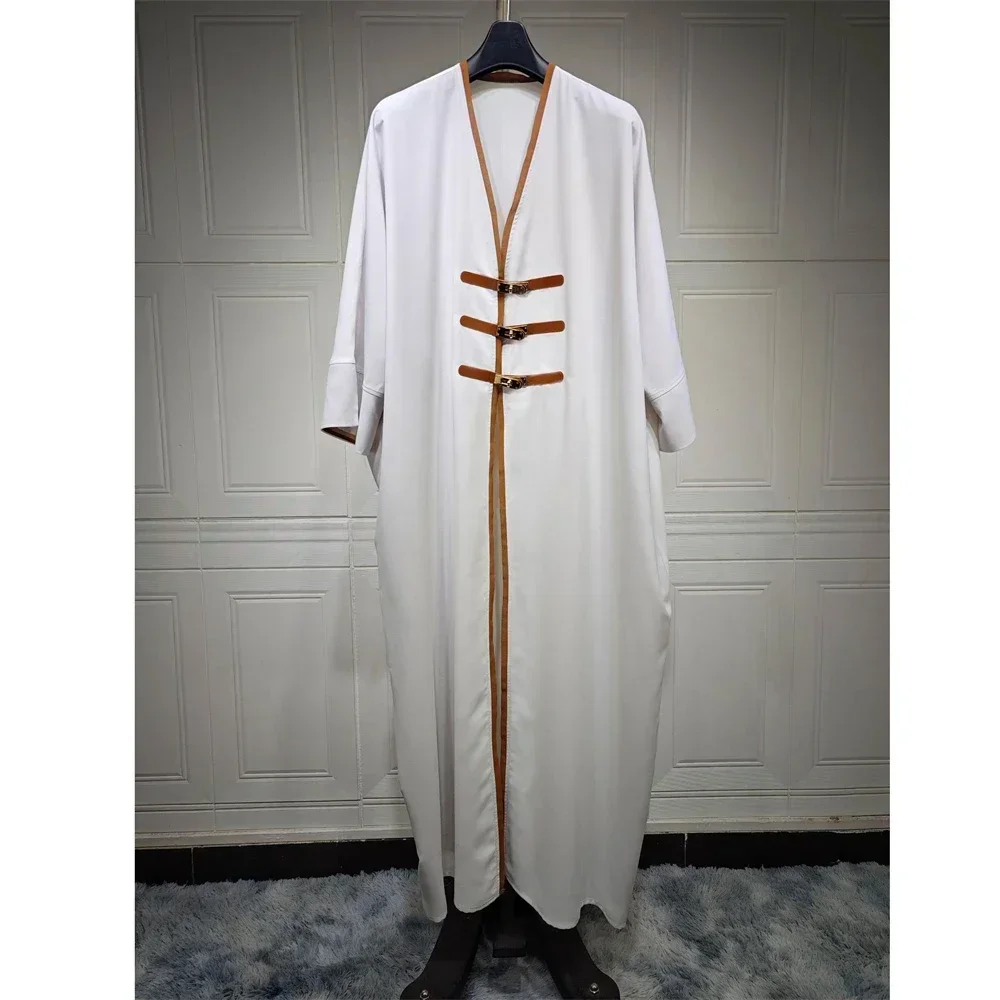 

Ид Мусульман для Абая Женский кожаный открытый кардиган на пуговицах Джалабия Вечерние арабские платья Кимоно Дубай Кафтан с разрезом на рукавах Длинный халат