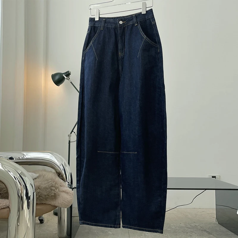 Johnature Winter New Vintage Japanese Thicken Denim Jeans 2024 Casual All Math Full Length Loose Pockets Women Pants