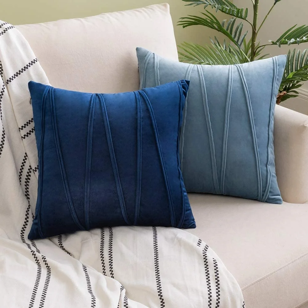 

blue Decorative pillow for sofa velvet cushion cover, living room pillow cover, 18x18 north pillow for home decoration