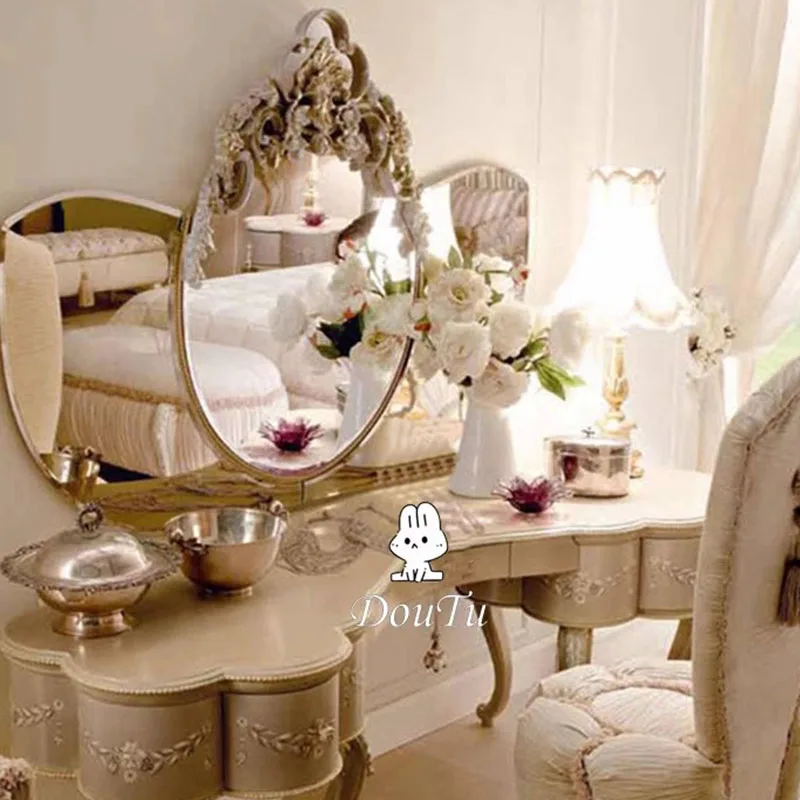 European Luxury Dressing Table Plastic Bedroom Antique Makeup Dressing Table Woman Woman Penteadeira Furniture Comfortable