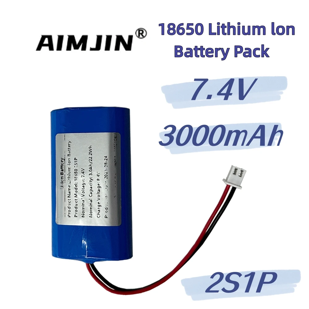 

2S1P 18650 7.4V 3000mAh Lithium Ion Battery Pack XH2.54-2P Plug，Great for Projectors, Speakers, Wireless Monitoring